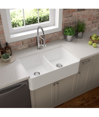 FIRECLAY FARMHOUSE WHITE DOUBLE BOWL 5050-3220